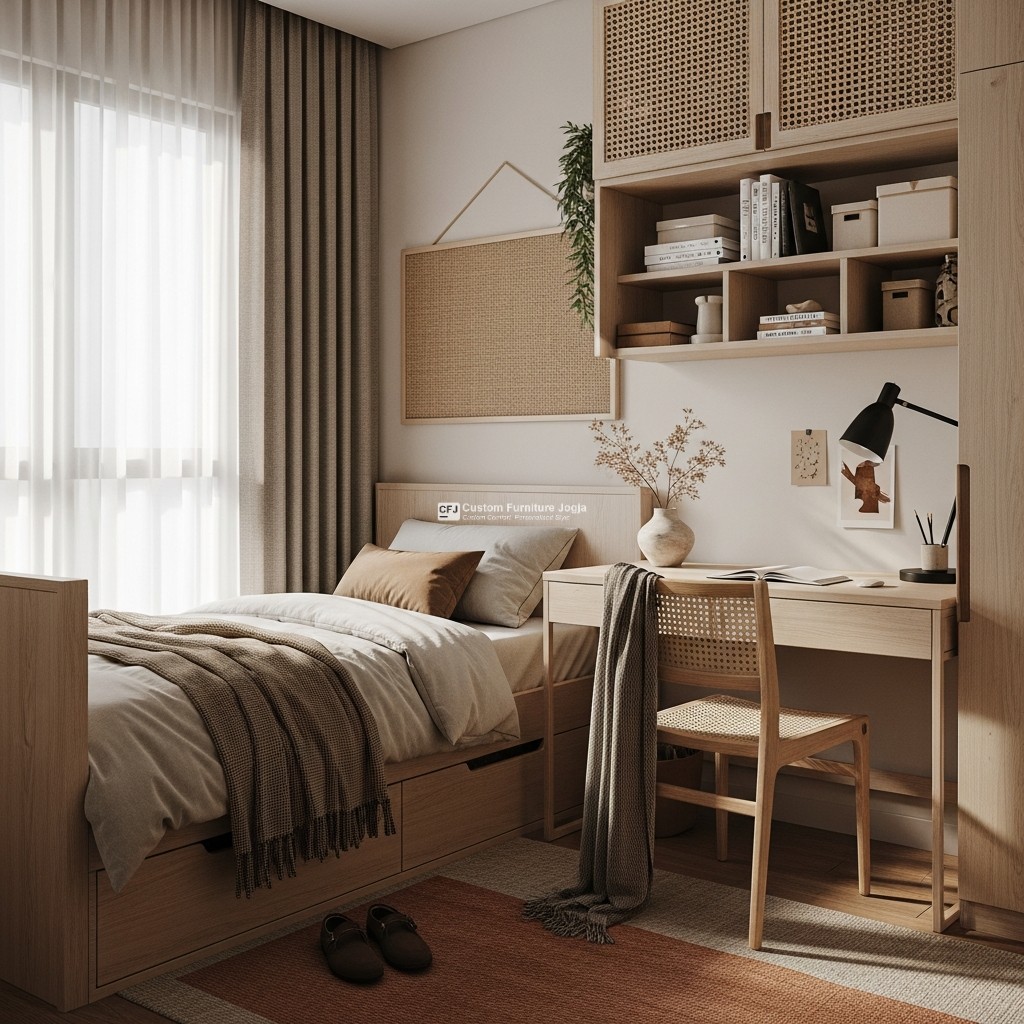 Kamar kost Japandi Hangat Alami